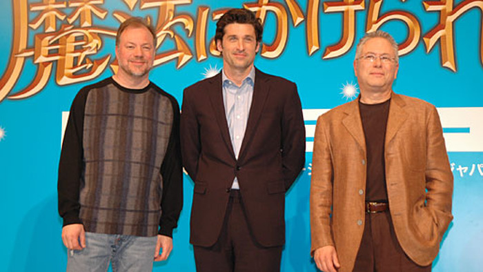 『魔法にかけられて』来日記者会見。左からケヴィン・リマ監督、パトリック・デンプシー、アラン・メンケン