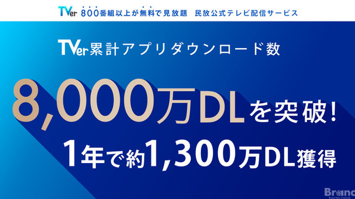 TVer、累計アプリダウンロード数が8,000万を突破