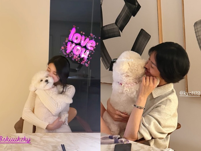 「待ってました！」“13歳差” ペ・スジ、ソン・ヘギョが愛犬を抱っこして至福のひととき【PHOTO】