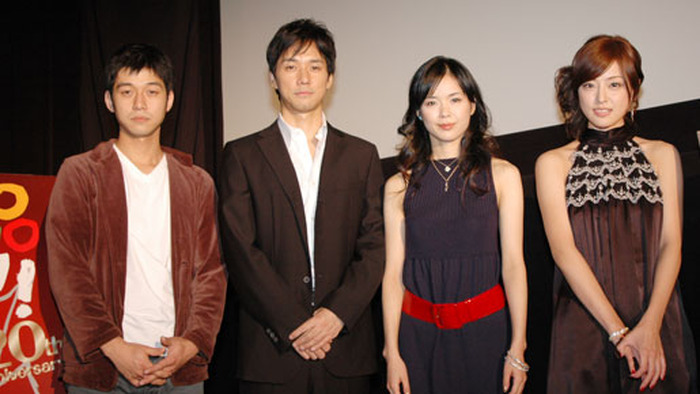 『真木栗ノ穴』舞台挨拶。左から深川栄洋監督、西島秀俊、粟田麗、木下あゆ美