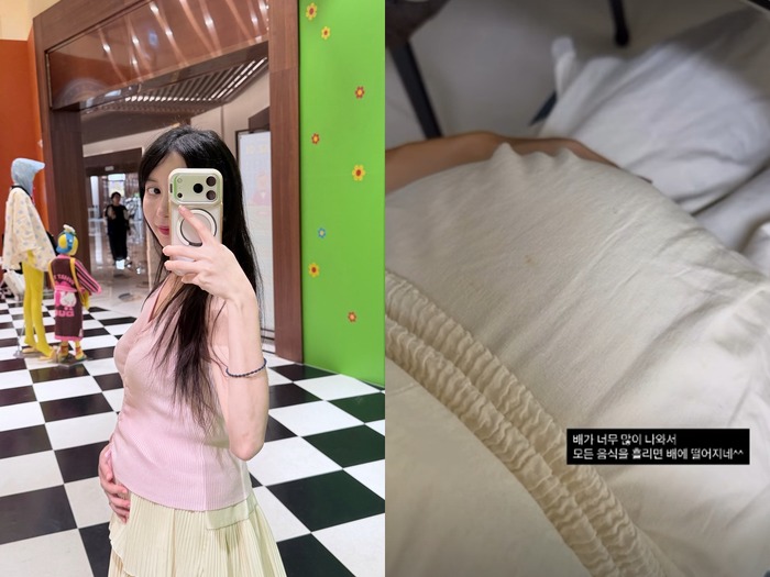 推しだった韓国スターと結婚した彩音さん、妊娠7カ月でさらに大きくなった“Dライン”を優しくなでる【写真】