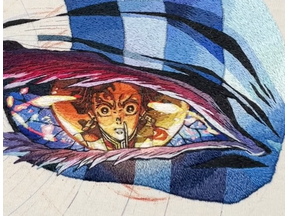 恐怖の猗窩座が再来！瞳に映る炭治郎の緊張も伝わるスーパーリアル刺繍の秘密とは？ 画像