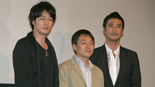 「カインとアベル」来日舞台挨拶（左から）ソ・ジソブ、キム・ヒョンシク監督、シン・ヒョンジュン