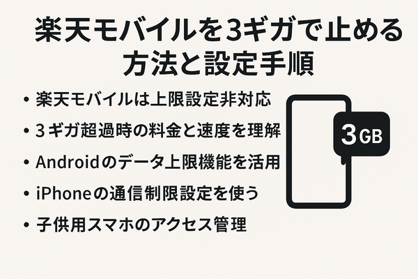 楽天モバイルを3ギガで止める方法｜設定手順と料金を完全解説