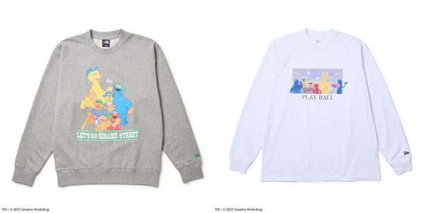 セサミストリート×ニューエラ「Crew Neck Sweat」「Long Sleeve Over size Tee」TM and（C） 2025 Sesame Workshop