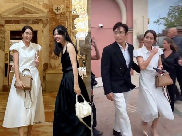 ベネチアを満喫中のイ・ミンジョン、夫イ・ビョンホンと仲睦まじいツーショットが話題【PHOTO】