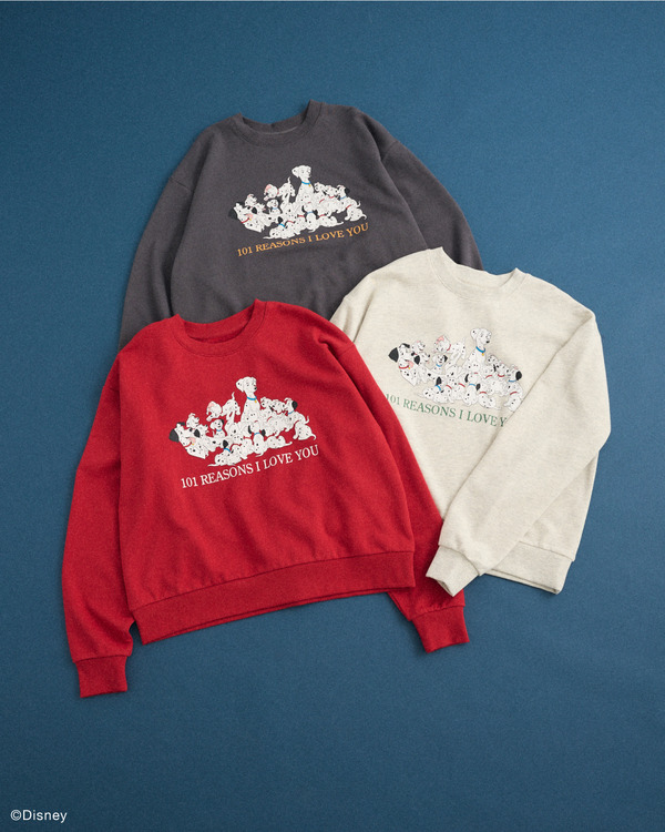 101匹わんちゃん/プリント裏毛スウェット カラー：Oatmeal/Red/Charcoal gray ￥3,990