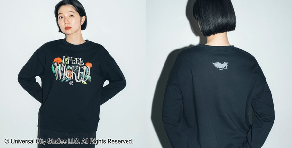 THREE FIFTY STANDARD　【WICKED】刺しゅうロゴとプリントの裏毛スウェット〈ブラック〉