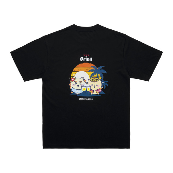 ちいかわ×オリオンビール シーサーのおみやげやさん Tシャツ ブラック_カンパ～イ／©nagano©Uema©Orion
