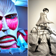 超大型巨人（1／1 リアルスケール）＆リヴァイのブレード／「進撃の巨人展」 in 上野の森美術館