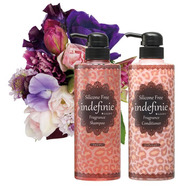 フレグランスシャンプー「インディフィニ」シャンプー 500mL 945円（税込）、コンディショナー 500mL 945円（税込）