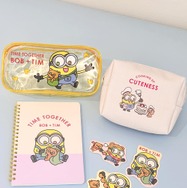 クリアペンケース、B6リングノート、箱型ポーチ、ステッカー／各390円（税込429円）※ステッカーはよりどり2点で390円（税込429円）