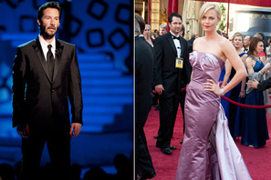 キアヌ・リーヴスとシャーリーズ・セロンがディナー・デートで路上キス 画像